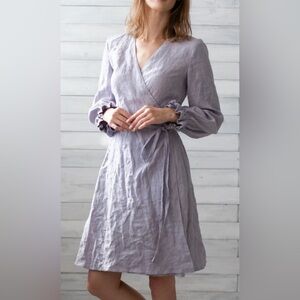 100% Linen Blue MIDI Dress Handmade Baltic Linen Long Sleeve Linen Dress